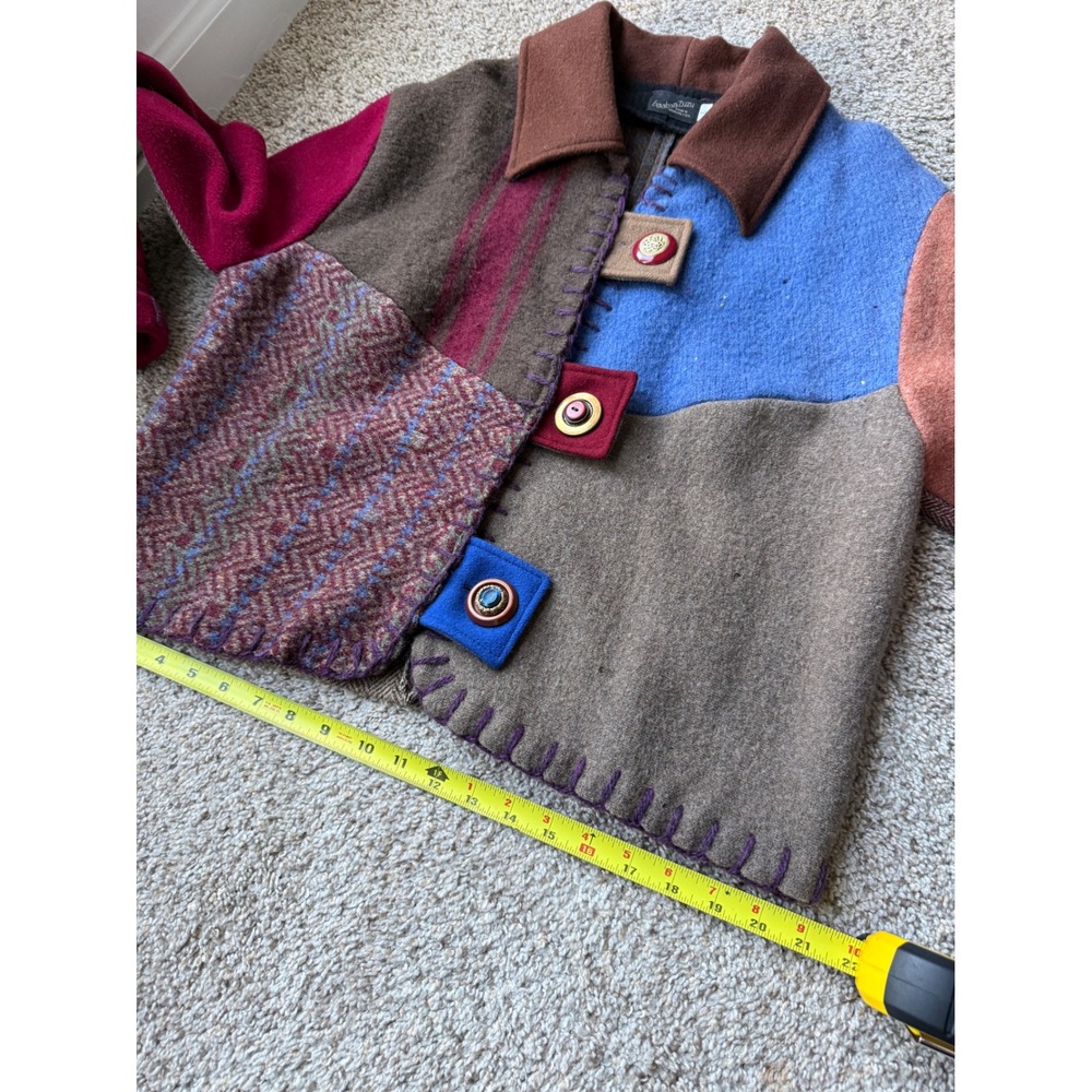 Baabaazuzu Vtg Wool Patchwork Jacket Boho Art‎ to Wear sz L eclectic Whimsygoth - Picture 9 of 12